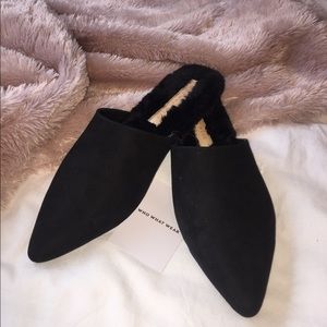 Who What Wear Black Fur Mules / Flats / Slides